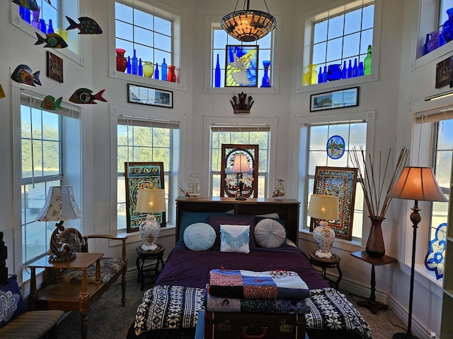 bedroom with a towering ceiling