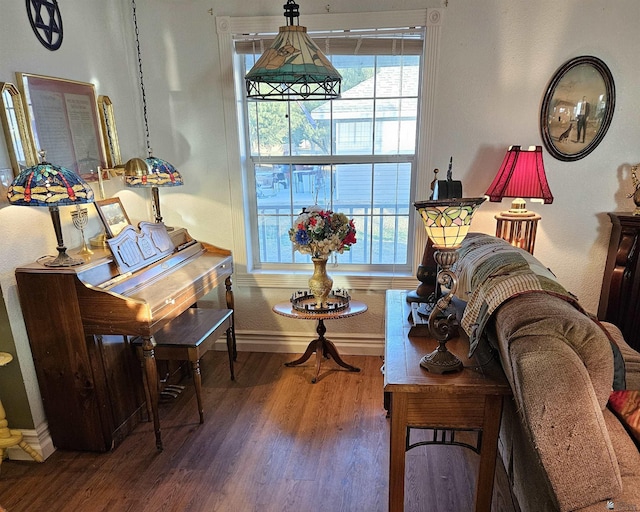 living area with hardwood / wood-style flooring