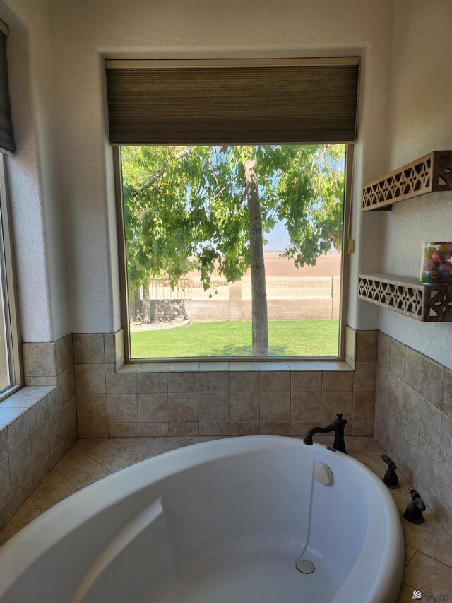 bathroom featuring a washtub and a healthy amount of sunlight