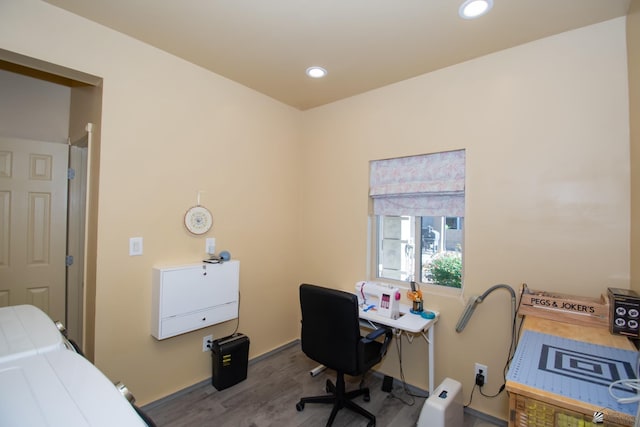 office space featuring hardwood / wood-style floors