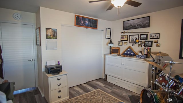 bedroom featuring ceiling fan and dark hardwood / wood-style flooring