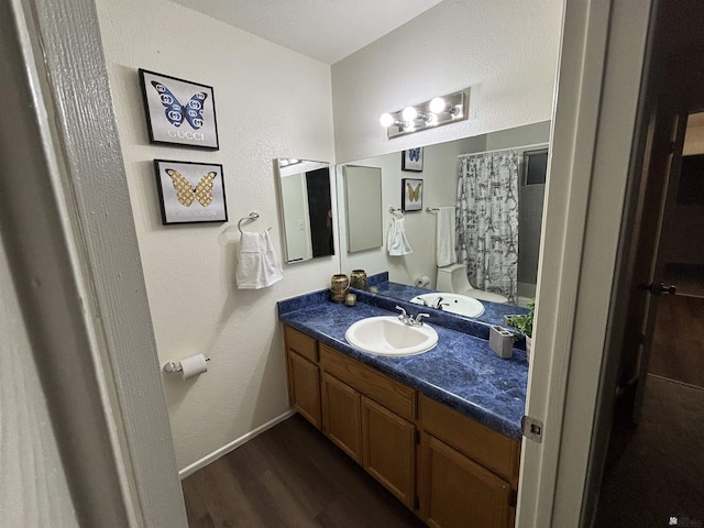 bathroom featuring hardwood / wood-style floors and vanity