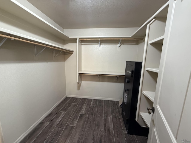 spacious closet featuring dark hardwood / wood-style flooring