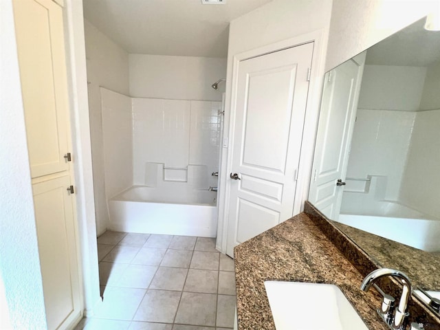 bathroom with tile patterned flooring, vanity, and  shower combination