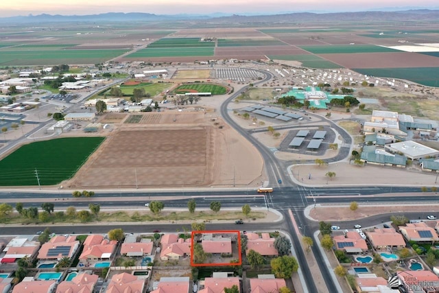 view of aerial view at dusk