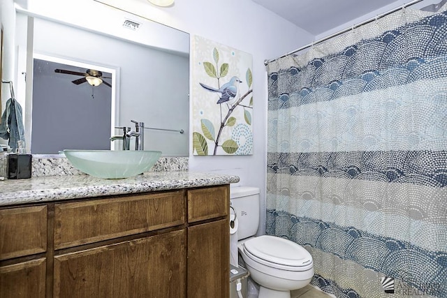 bathroom with visible vents, toilet, and vanity