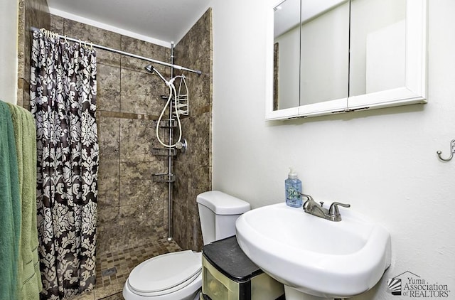 bathroom with sink, curtained shower, and toilet