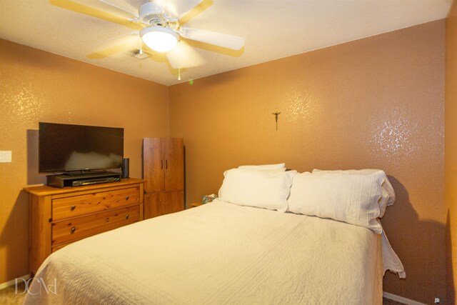 bedroom featuring ceiling fan