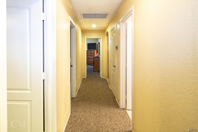 hallway featuring light carpet