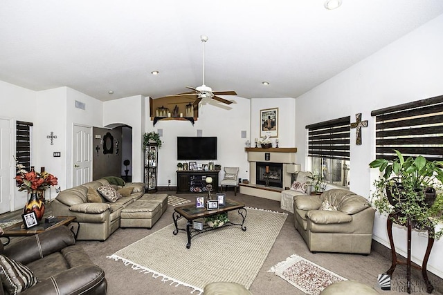 living room featuring ceiling fan