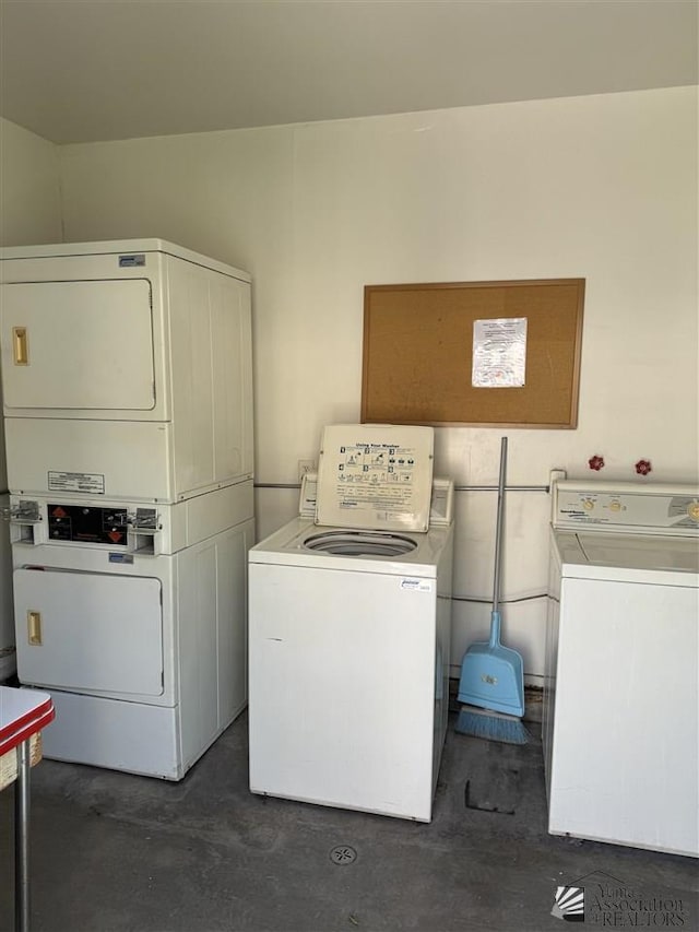 common laundry area featuring stacked washer / dryer and washer and dryer