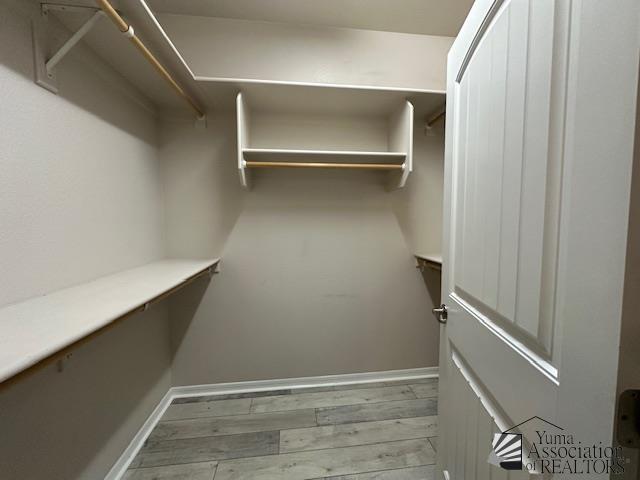 spacious closet with light hardwood / wood-style flooring