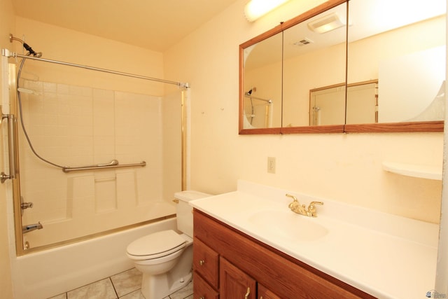 full bathroom featuring tile patterned floors, vanity, toilet, and shower / washtub combination