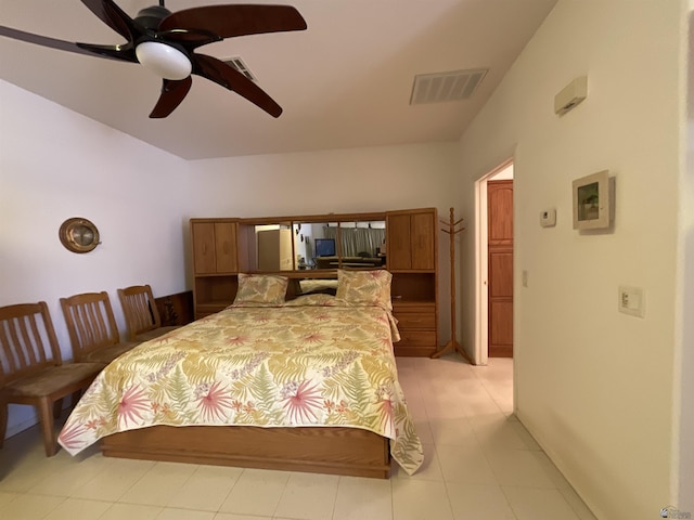 bedroom featuring ceiling fan and visible vents