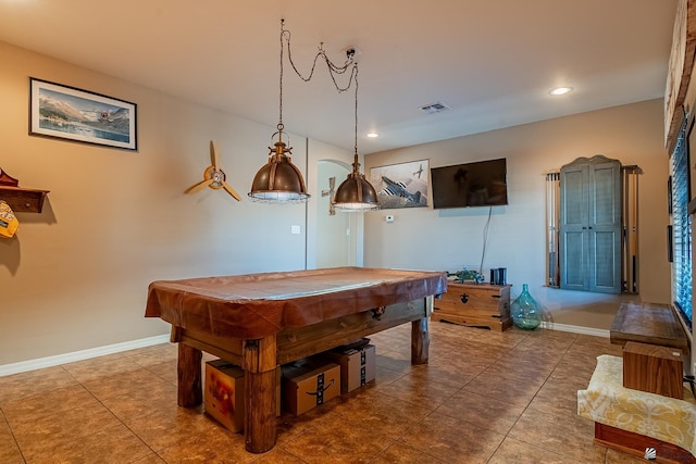 rec room featuring tile patterned floors and pool table