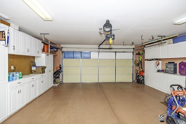 garage with a garage door opener