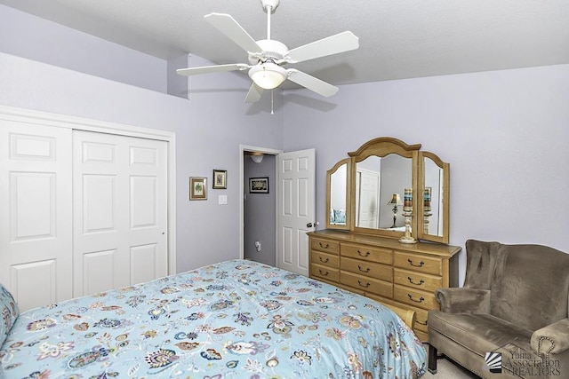 bedroom featuring a closet and ceiling fan