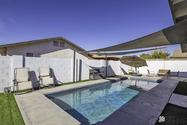 view of pool featuring a fenced in pool, a patio area, and a fenced backyard