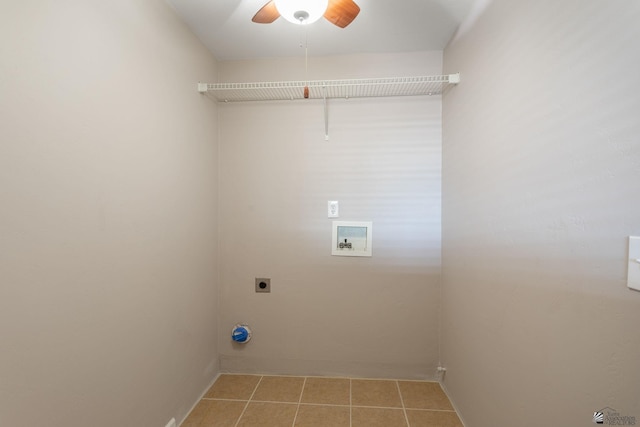 laundry room featuring washer hookup, ceiling fan, and electric dryer hookup