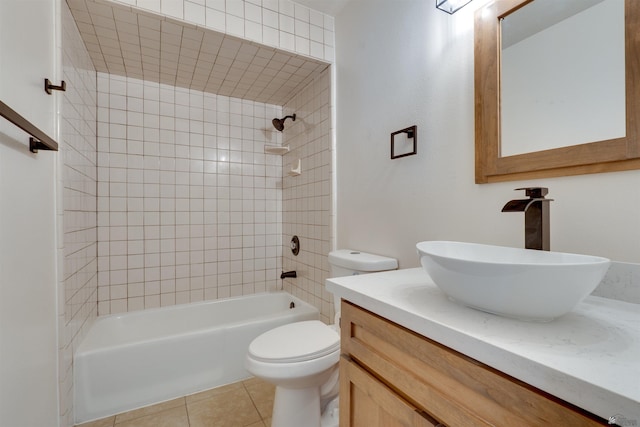 full bathroom with toilet, tile patterned flooring, bathtub / shower combination, and vanity