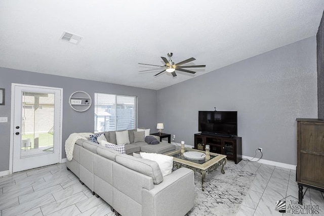 living room with ceiling fan