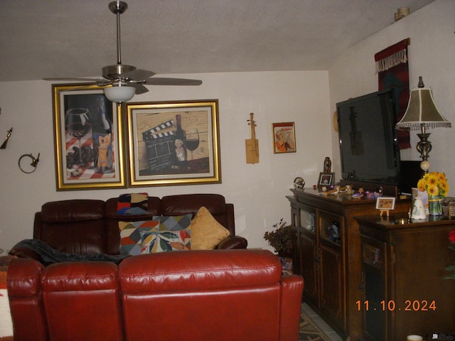 living room with ceiling fan