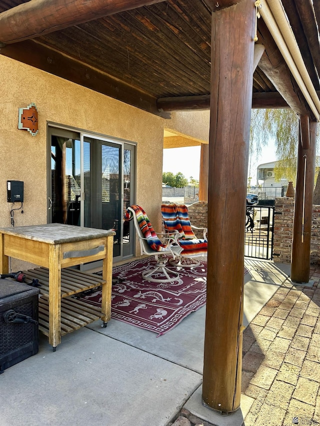 view of patio featuring an outdoor bar