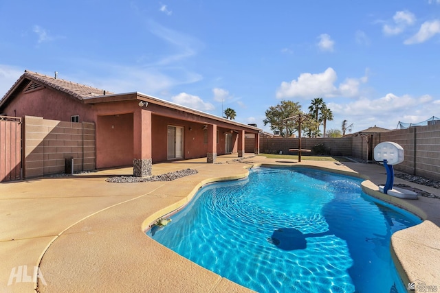 view of swimming pool with a patio area, a fenced backyard, and a fenced in pool