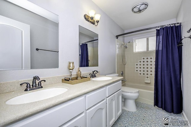 full bathroom with vanity, toilet, and shower / bath combo