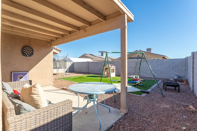 view of patio featuring a trampoline