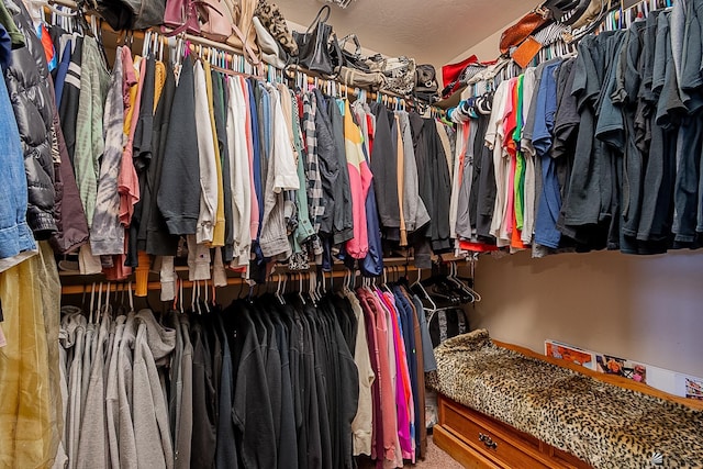 walk in closet with carpet flooring