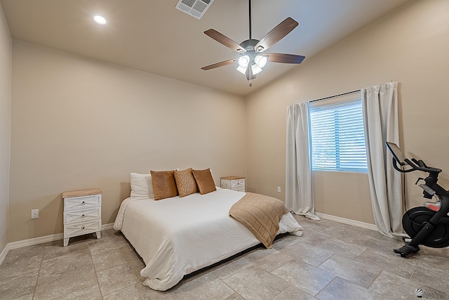 bedroom with vaulted ceiling and ceiling fan