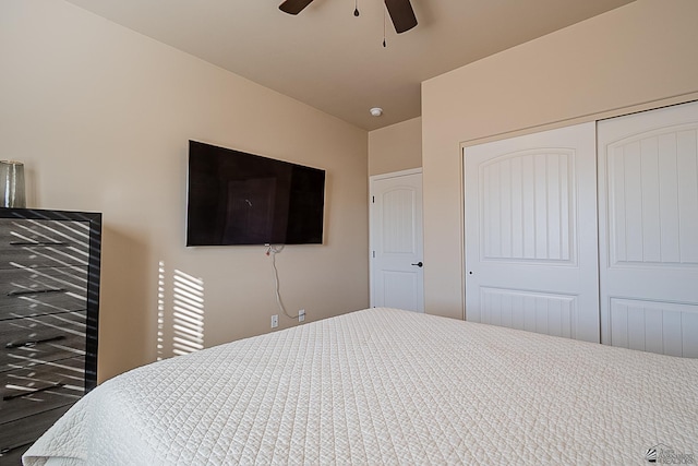 bedroom featuring a closet and ceiling fan