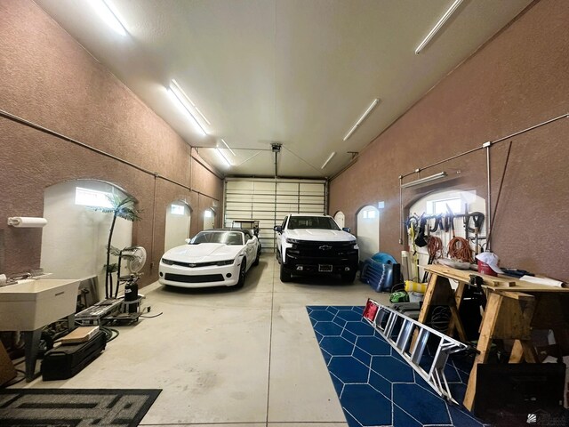 garage with a textured wall
