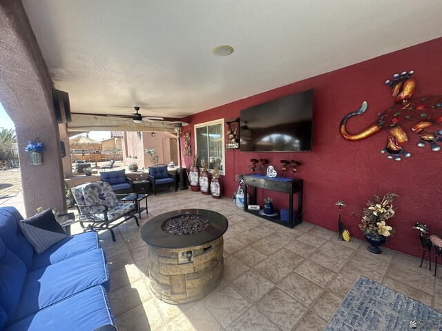 living room featuring ceiling fan