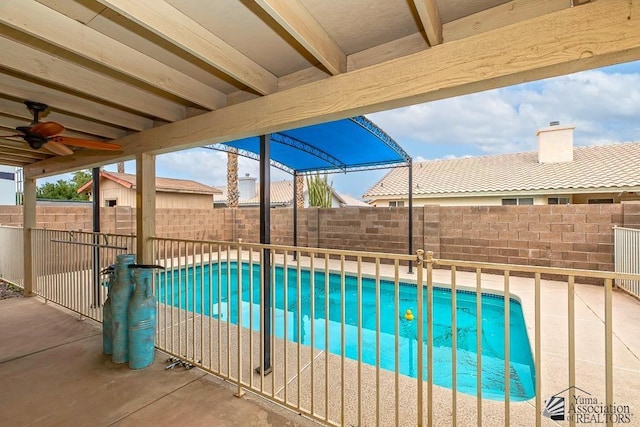 view of pool featuring a fenced in pool, a fenced backyard, and a patio