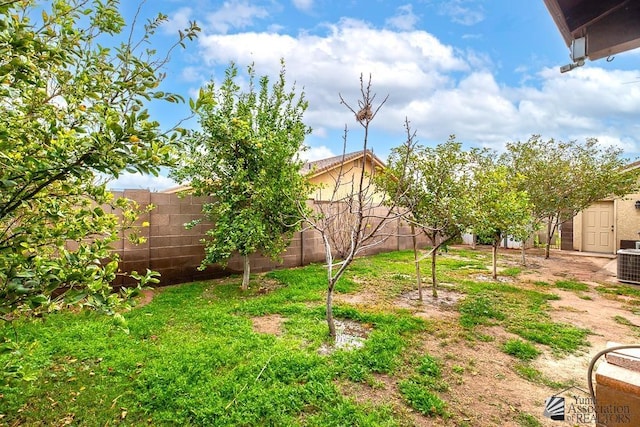 view of yard with a fenced backyard