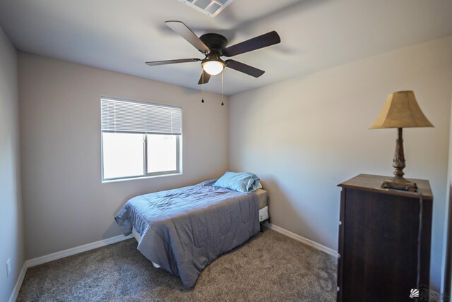 bedroom featuring ceiling fan and carpet floors