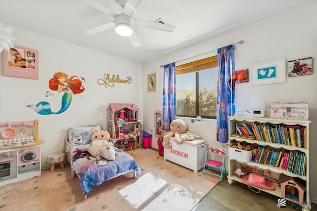 interior space with ceiling fan