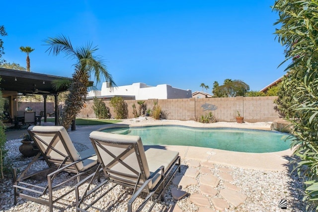 view of swimming pool with a patio area, a fenced backyard, and a fenced in pool