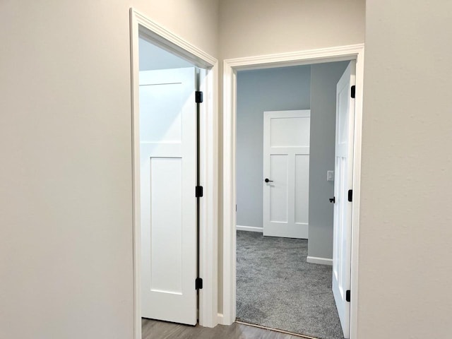 corridor with light colored carpet