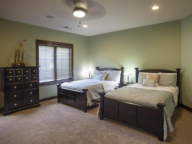 bedroom featuring carpet flooring and ceiling fan