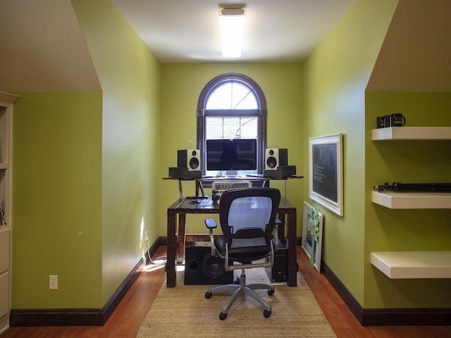 office area with hardwood / wood-style flooring