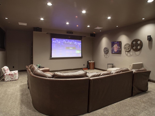 home theater featuring carpet floors