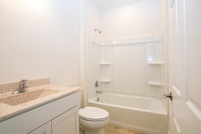 full bathroom with tile flooring, toilet, shower / bathtub combination, and vanity