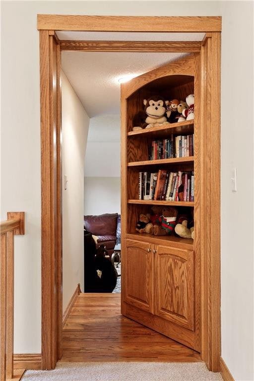 corridor with light colored carpet