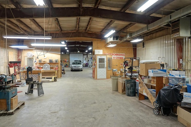 interior space featuring a workshop area