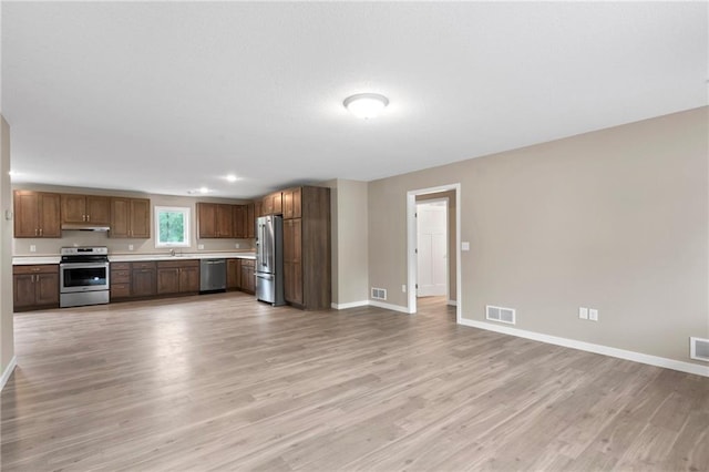 kitchen with sink, light hardwood / wood-style floors, and stainless steel appliances