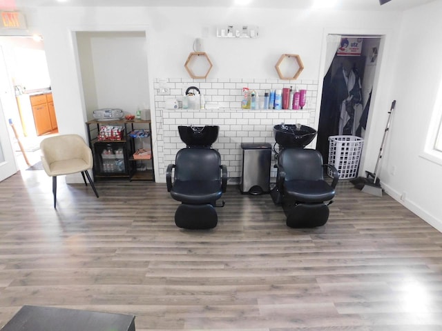 living area featuring hardwood / wood-style floors