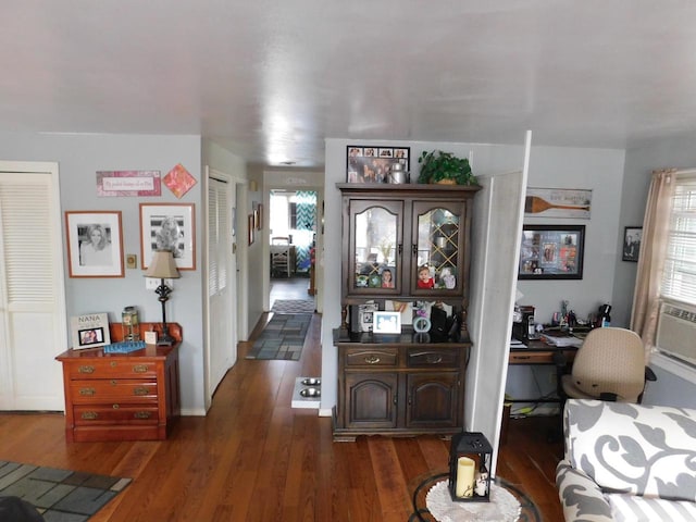 living room featuring dark hardwood / wood-style flooring